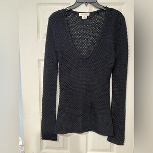 Michael Kors Black V-Neck Open Knit Sweater